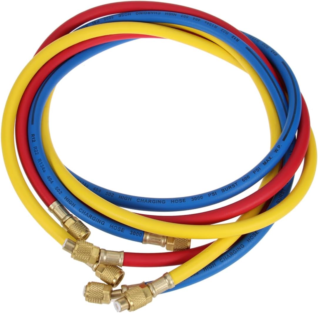 60 Inch 1/4 SAE Charging Hoses with Shut Off, 600 Psi HVAC Set