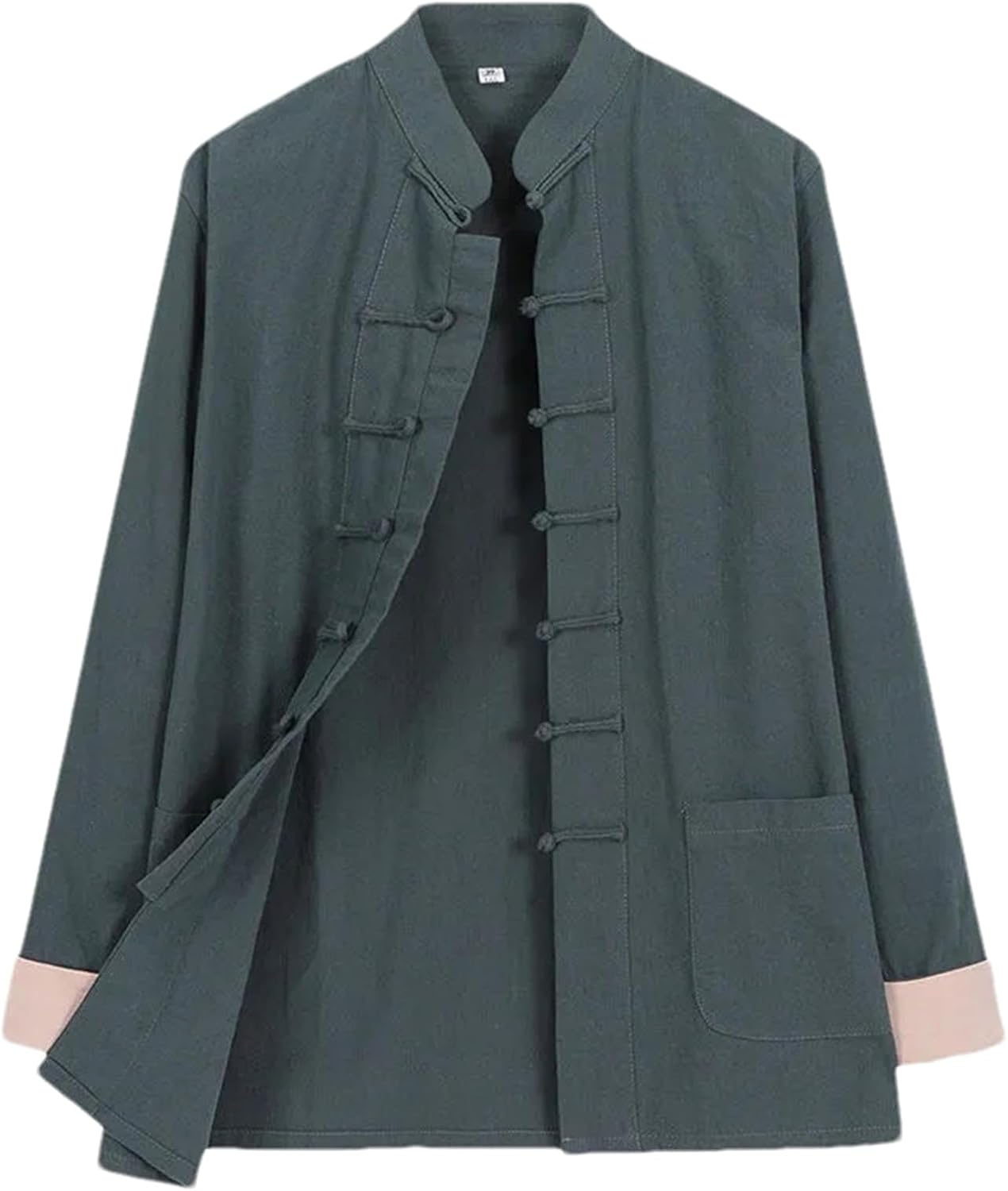 Chinese-Style Solid Color Long-Sleeved Shirt Men's Kung Fu Tai Chi Buddhist Zen Clothing Tang Suit Jacket Top