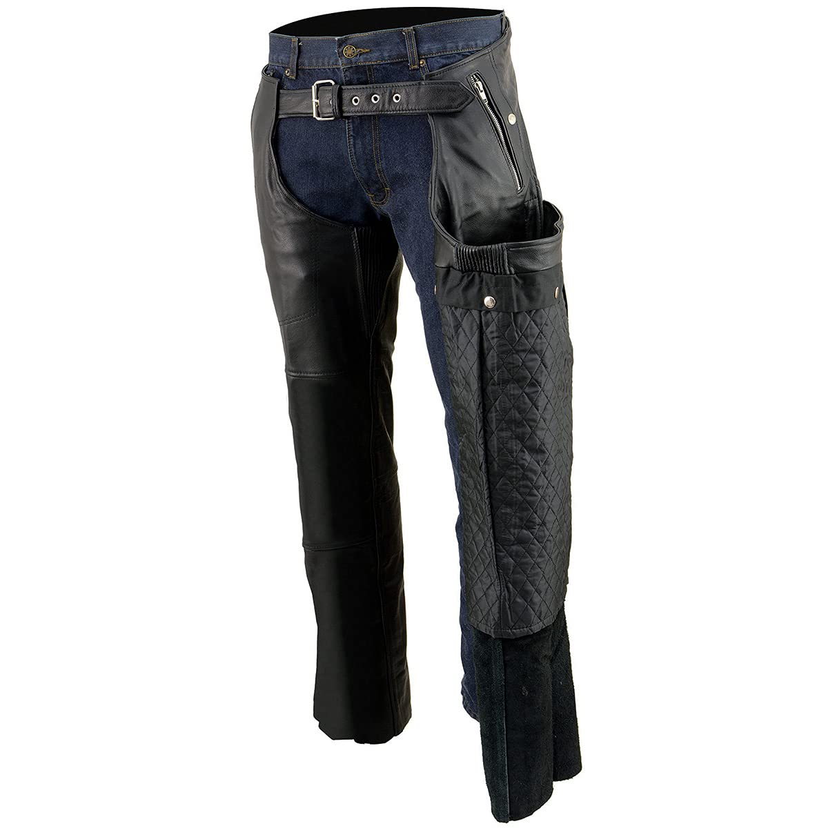 Milwaukee Leather SH1191C Herren Hip Set Lederchaps mit vier Taschen, Schwarz