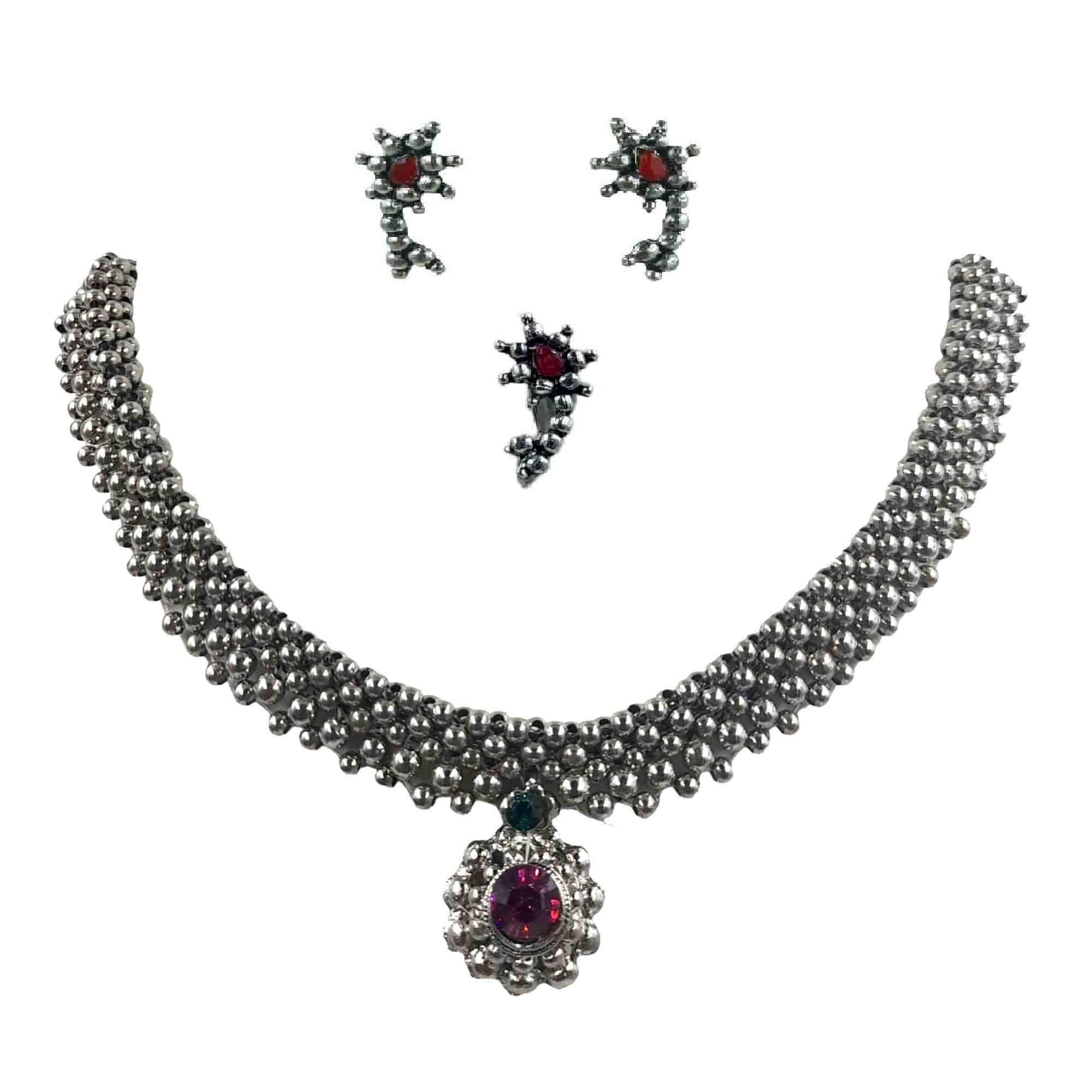 Swaroop Designer Womens Oxidised Silver Kolhapuri Maharashtrian Silver Thushi Necklace Jewelry Set (B09MNJVJ9M) Amazon Price History, Amazon Price Tracker