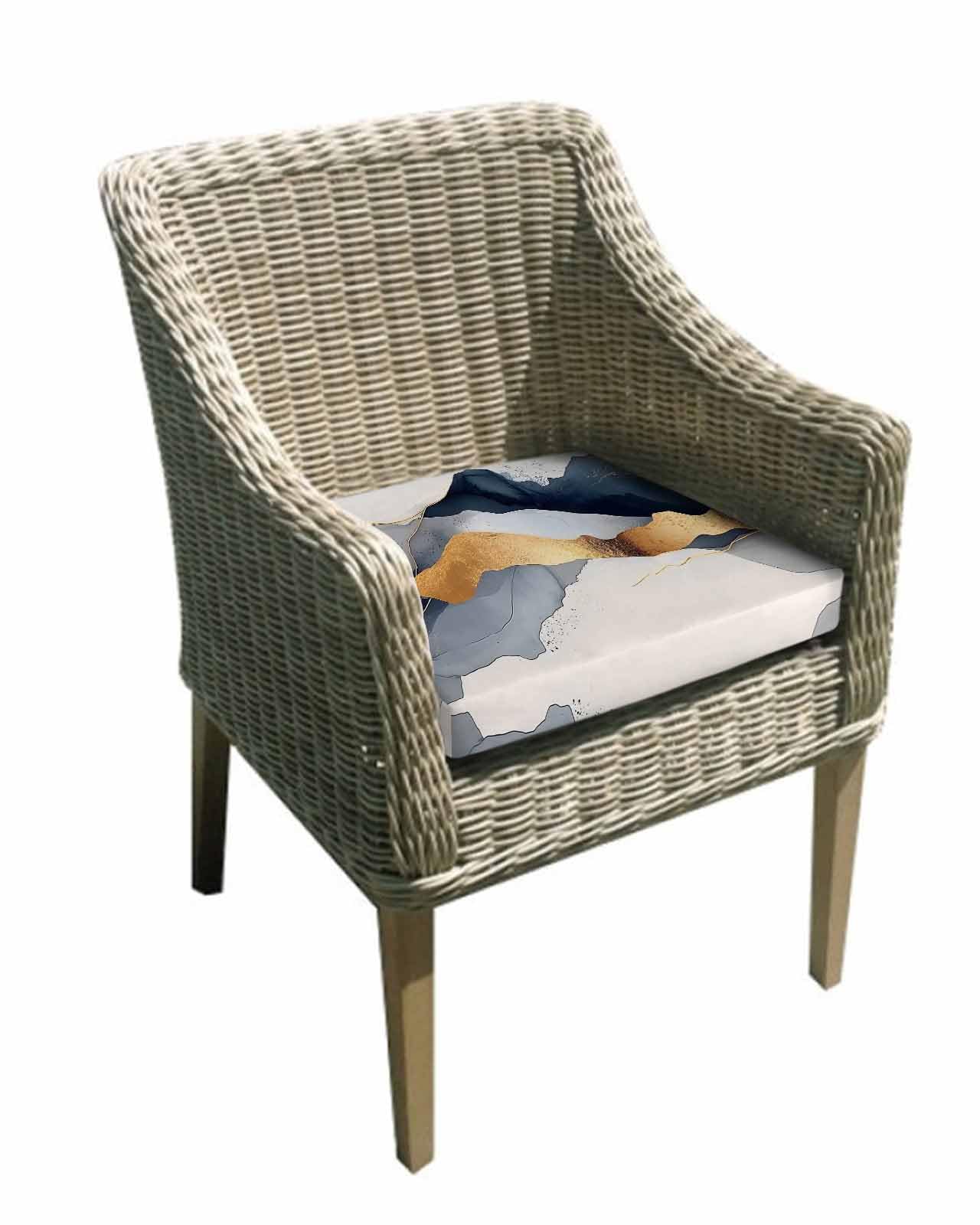 2 Pack Blue Gold Marble Waterproof Cushion Covers with Ties, Outdoor Patio Chaise Lounge Chair Seat Cushion Slip Covers Replacement(Only Cover) Farmhouse Abstract Mountain Art 22