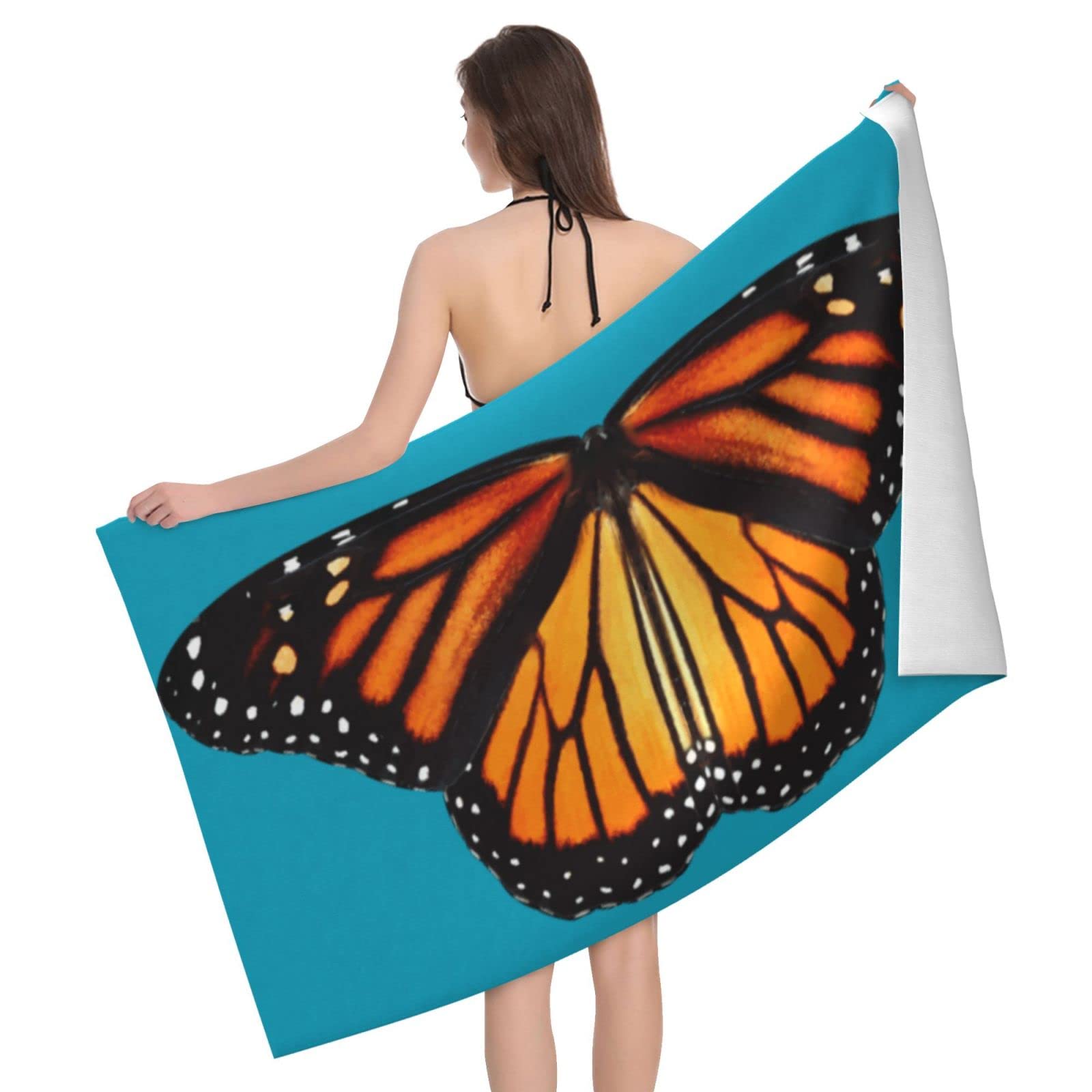 Lawenp Butterfly Beach Towel, Lightweight Sand Free Quick Dry Microfiber Absorbent Bath Towel for Kids, Adults, Swimming, Bath, Yoga, Pool, Travel, Camping 32"X52"