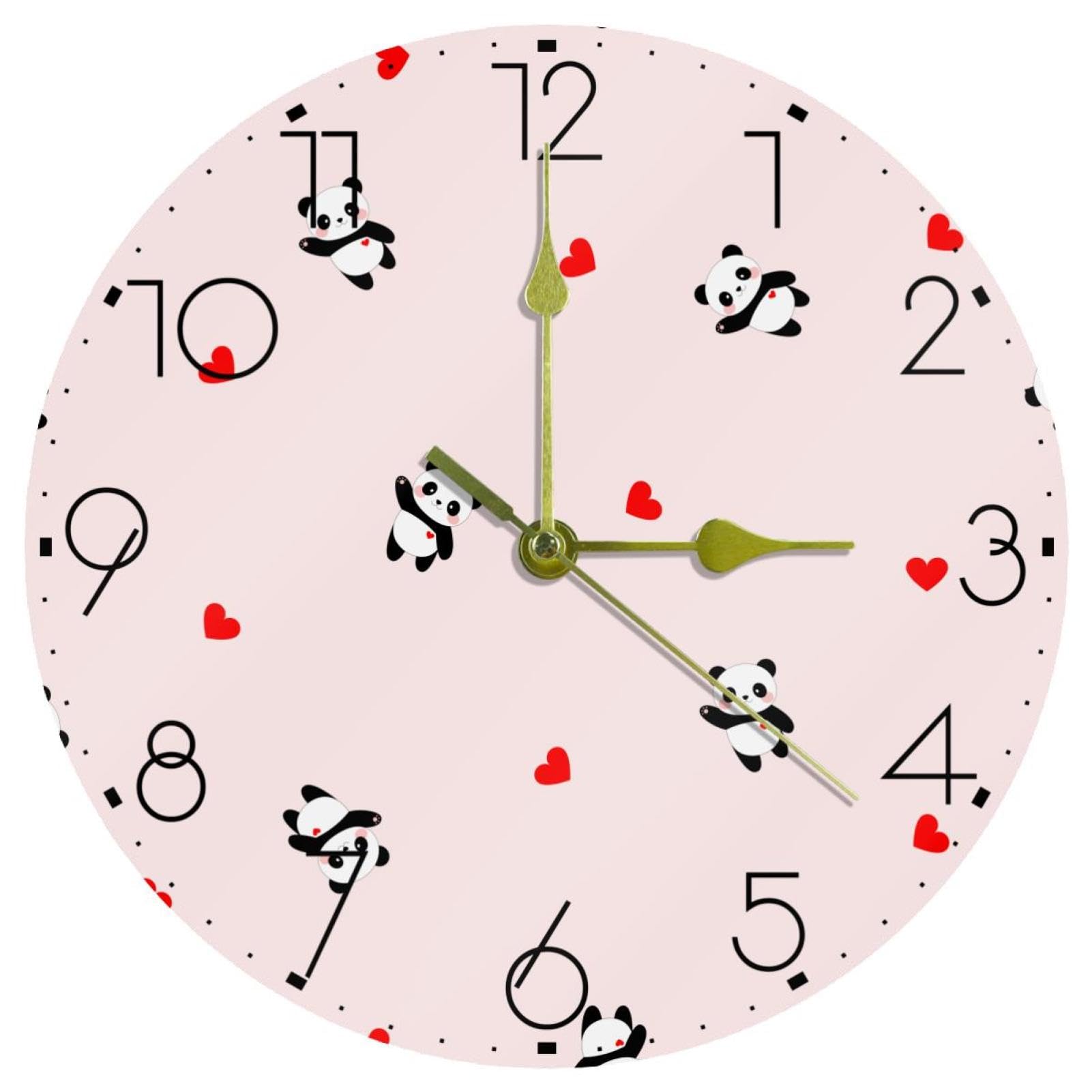 Sommeil paisible : horloge murale silencieuse panda en acrylique rose