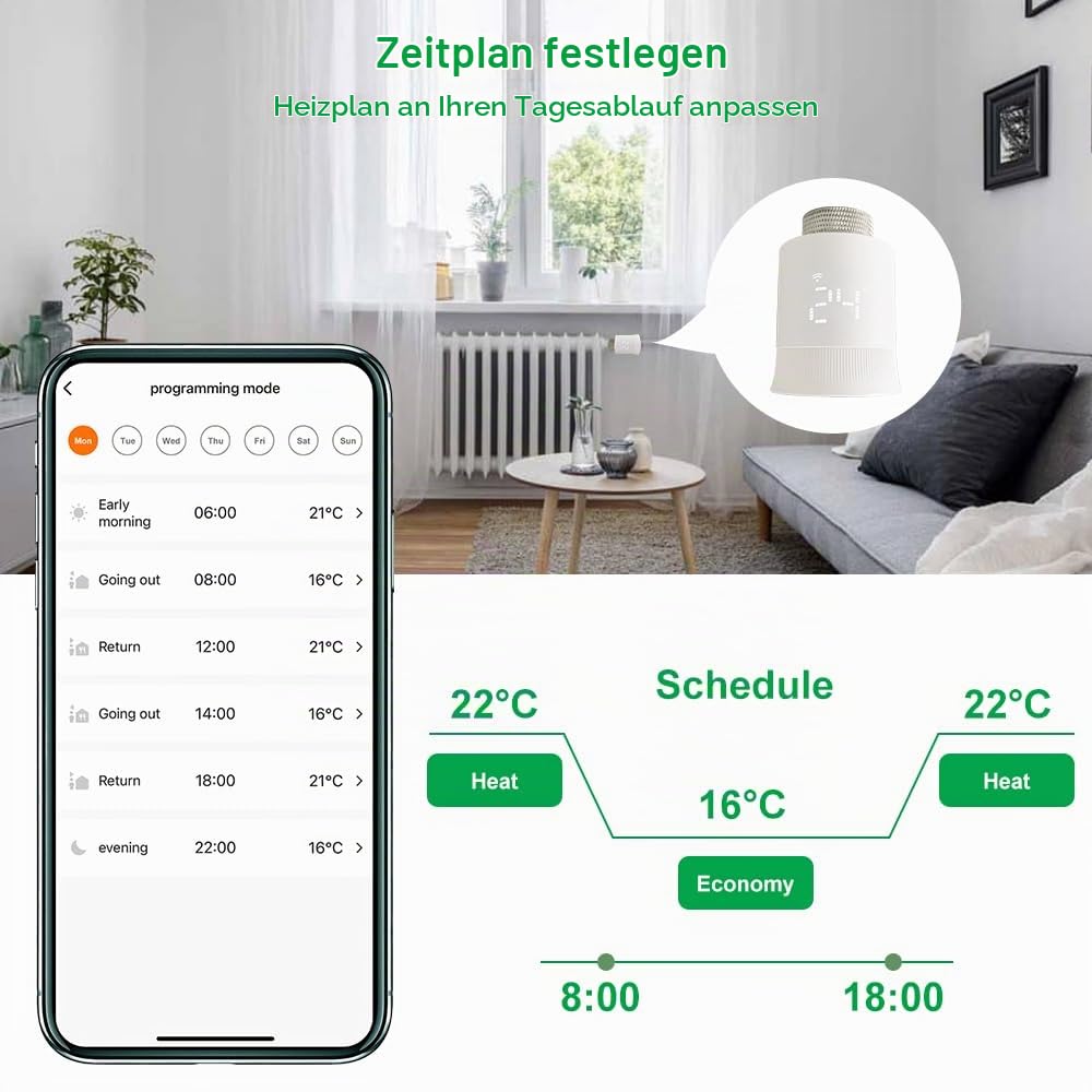 KETOTEK Smartes Heizkörperthermostat WLAN, Zigbee Thermostat Heizung mit Hub, Programmierbar Heizungsthermostat Heizungsregler für Heizkörper per App, Alexa, Google Assistant, Energie sparen