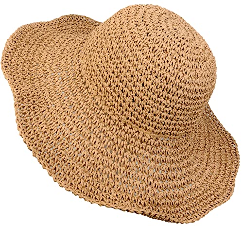 Crochet Straw Sun Hat For Women Floppy Beach Sun Hat Soft Large Lady Bucket Hat Foldable Travel Summer Medium Khaki #TOP20