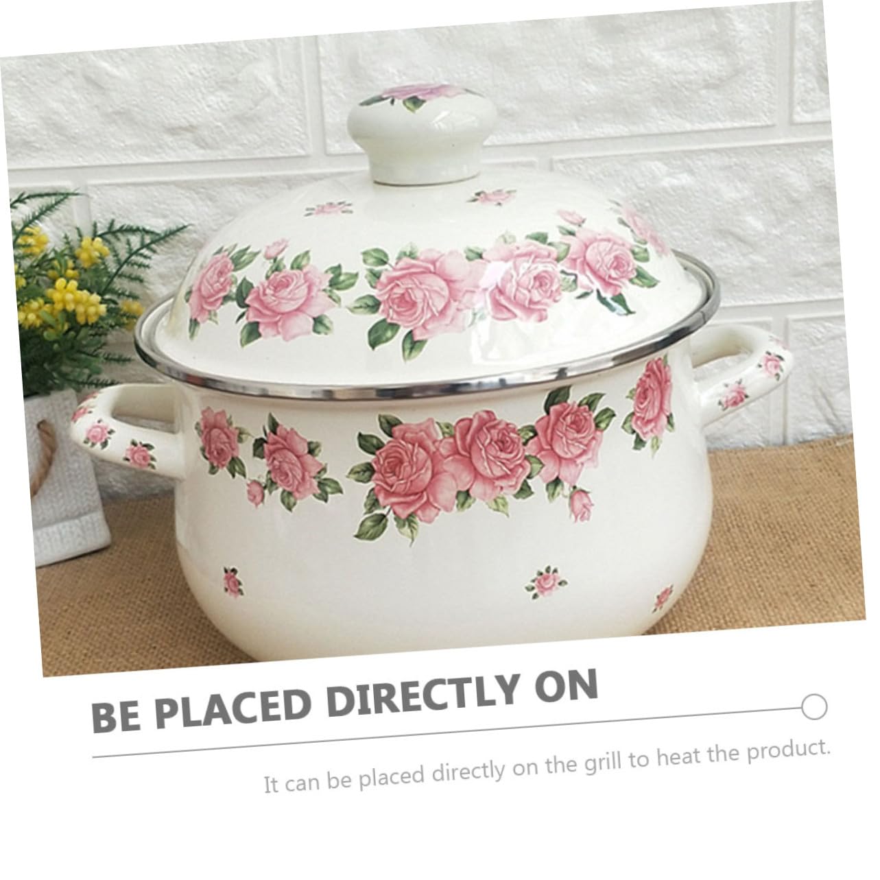 UKCOCO Saladier Ceramique Marmite à Soupe en Émail 2.3l à Fond Plat, Poignées Doubles, Design Lisse, Cuisine Familiale et Ragoût