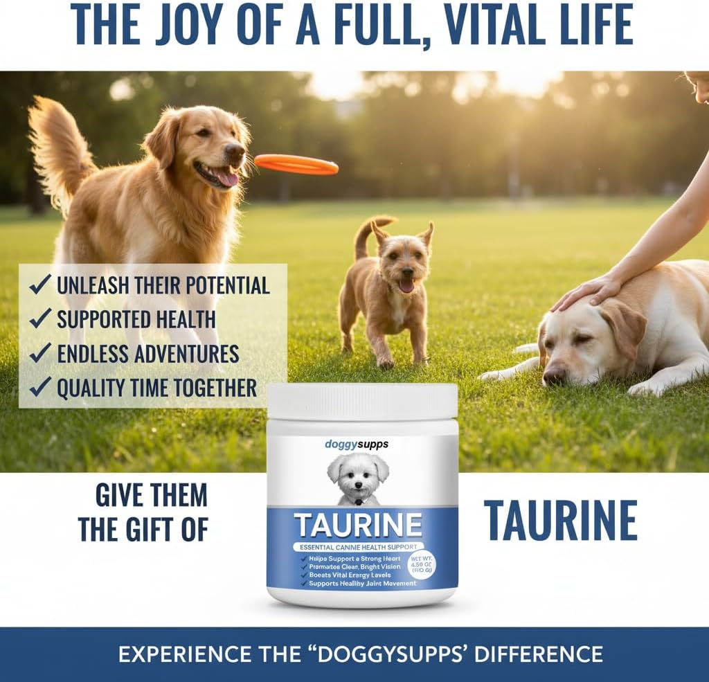 Doggy Supps Taurine, Doggy Supps Taurine Supplement for Dogs, Immune Support, Boost Energy, Skin & Coat Health for Heart, Vision & Daily Wellness, 3.99oz/PCS (1PCS)
