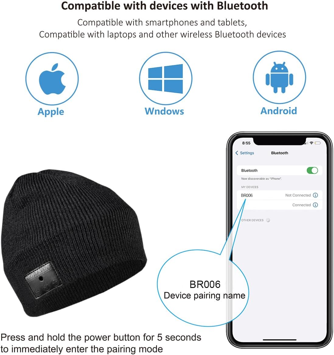 Bluetooth Beanie, 18 hrs Playing HD Stereo, Built-in Mic, Men's/Women's Christmas Electronic Gifts - Image 4