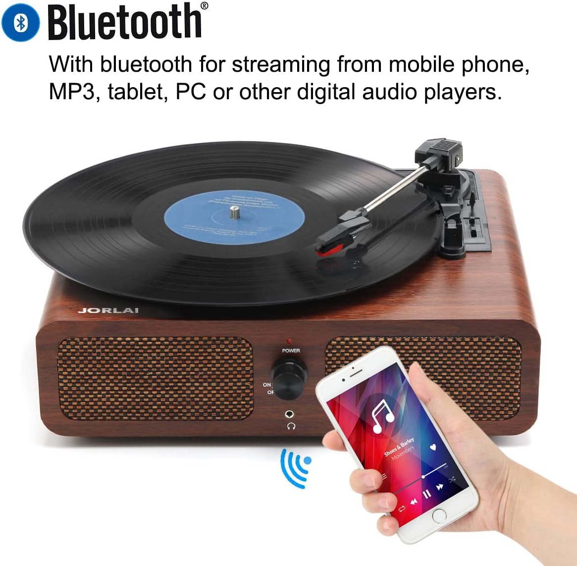 Crаzу Dеаlѕ Record Player Vintage Turntable 3-Speed Bluetooth Vinyl Player LP Record Player with Built-in Stereo Speaker Nostalgic Phonograph (Brown)