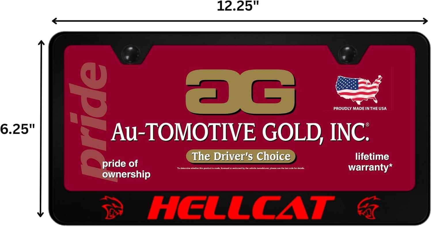 Au-TOMOTIVE GOLD, INC. Officially Licensed UV Print Logo on Black Polycarbonate License Plate Frame for Hellcat (Red)