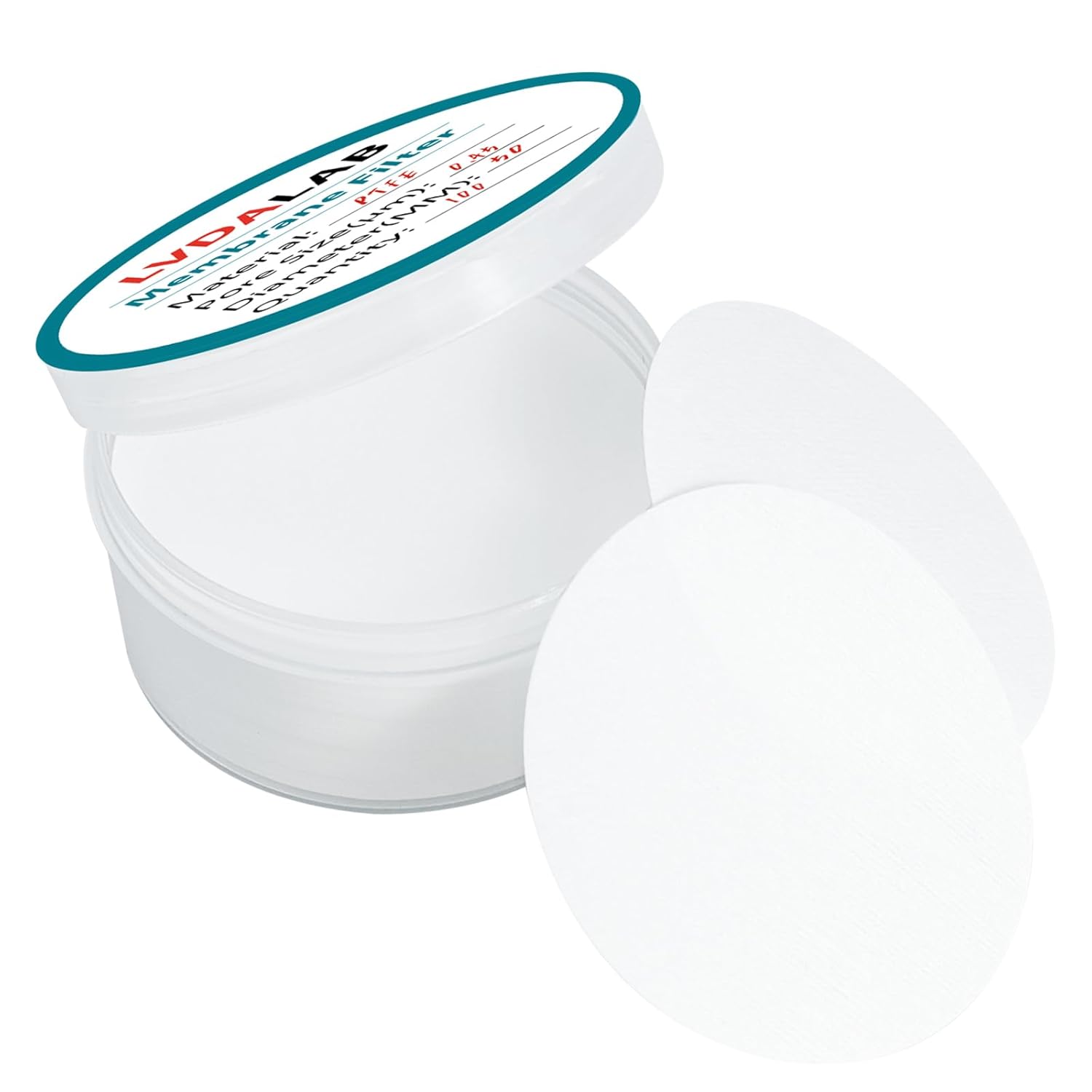 PTFE Membrane Filter, Hydrophobicity Membrane Disc Filters, 50 mm Diameter, 0.45µm Pore Size Pack of 100, Non-Sterile