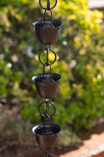 Miniatura 2 de Monarch Rain Chains Cadenas de lluvia martilladas de aluminio para canaletas  Extensión de 3 pies de extensión negra Cadena de lluvia decorativa