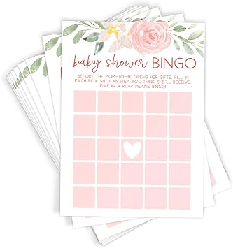 Printed Party Baby Shower Games Bingo Game for Girl, Baby in Bloom Floral Theme, 50 Cards