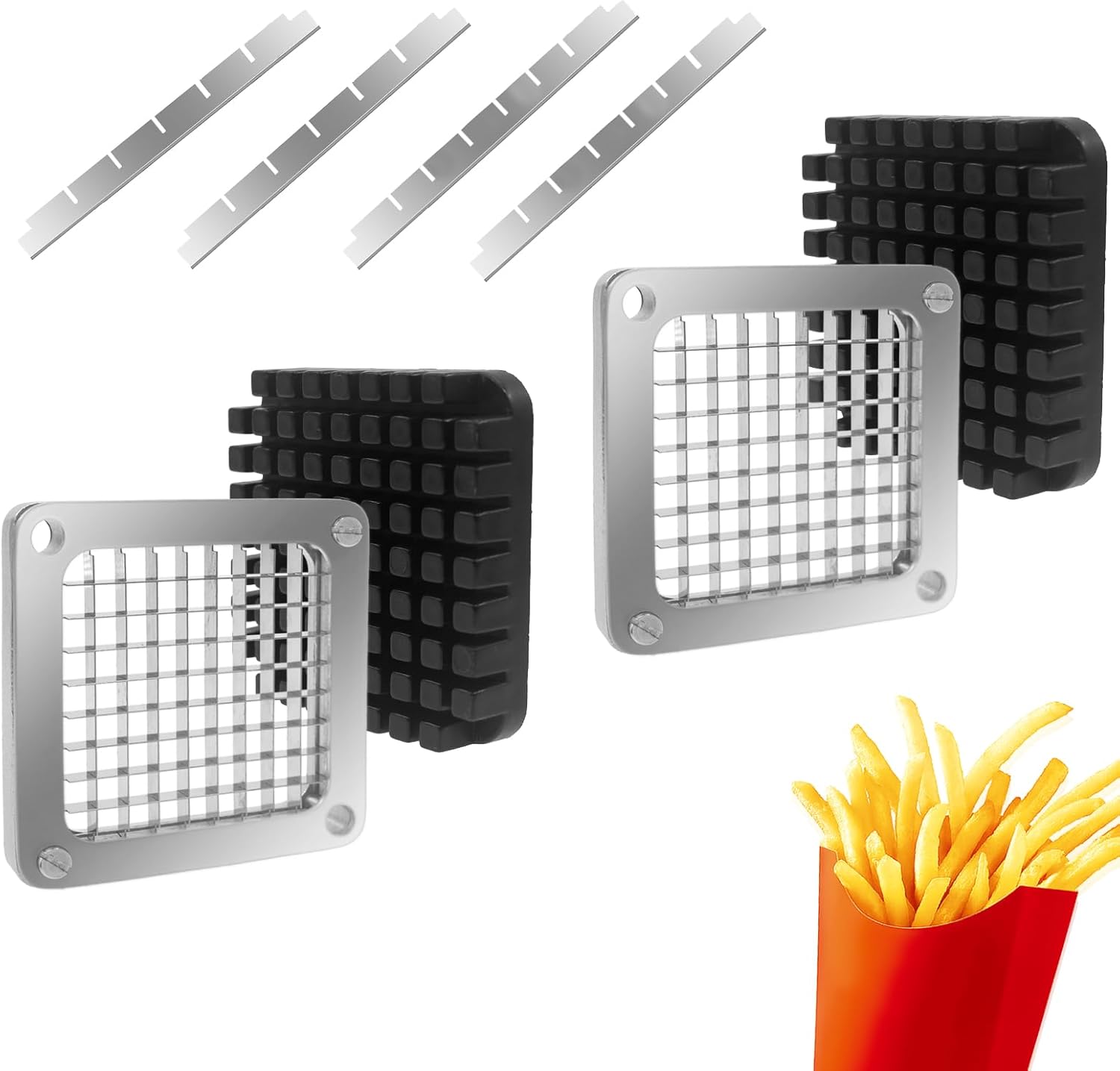 2Pcs Replacement Chopper Blade,1/4''&3/8''Commercial Vegetable Chopper Dicer Stainless Steel Blade and Pusher Block for Fruit Cutting Machine Tomato onion French Fries Cutter
