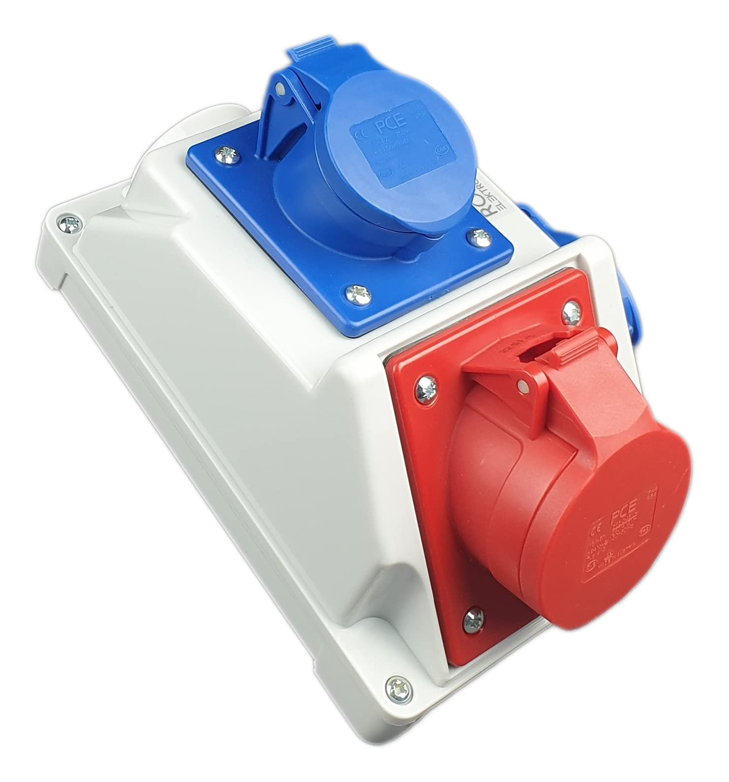 RoadEu - Presa di Corrente Industriale Combinata, Distributore da Parete CEE 5P Con Presa CEE 3P e Schuko 16A - Scatola di Distribuzione a Parete PCE