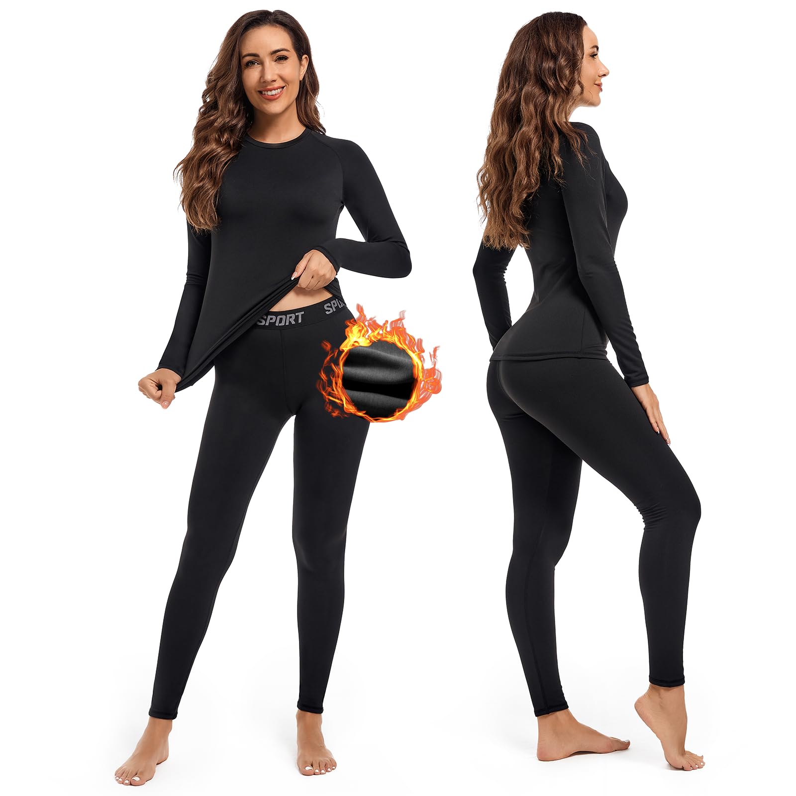 Leeboom Intimo Termico Donna Traspirante Biancheria Intima Termica Donna Elastica e Asciugatura Rapida Maglietta Termica Donna Ideale per Sci Corsa Palestra (Maglia+Pantaloni)