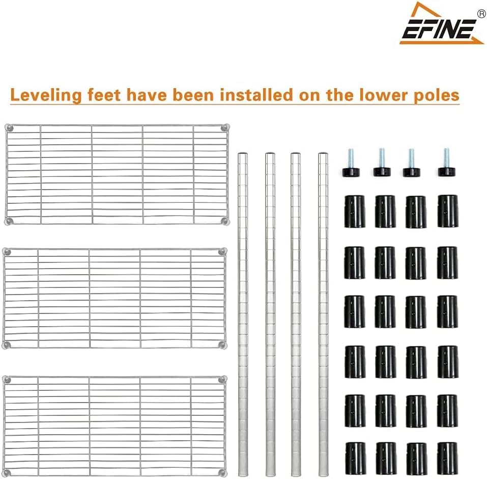 Miniatura 6 de Catalina Creations Estantería de alambre cromado de 3 estantes con forros de 3 estantes, estante ajustable, estantes de metal resistente para