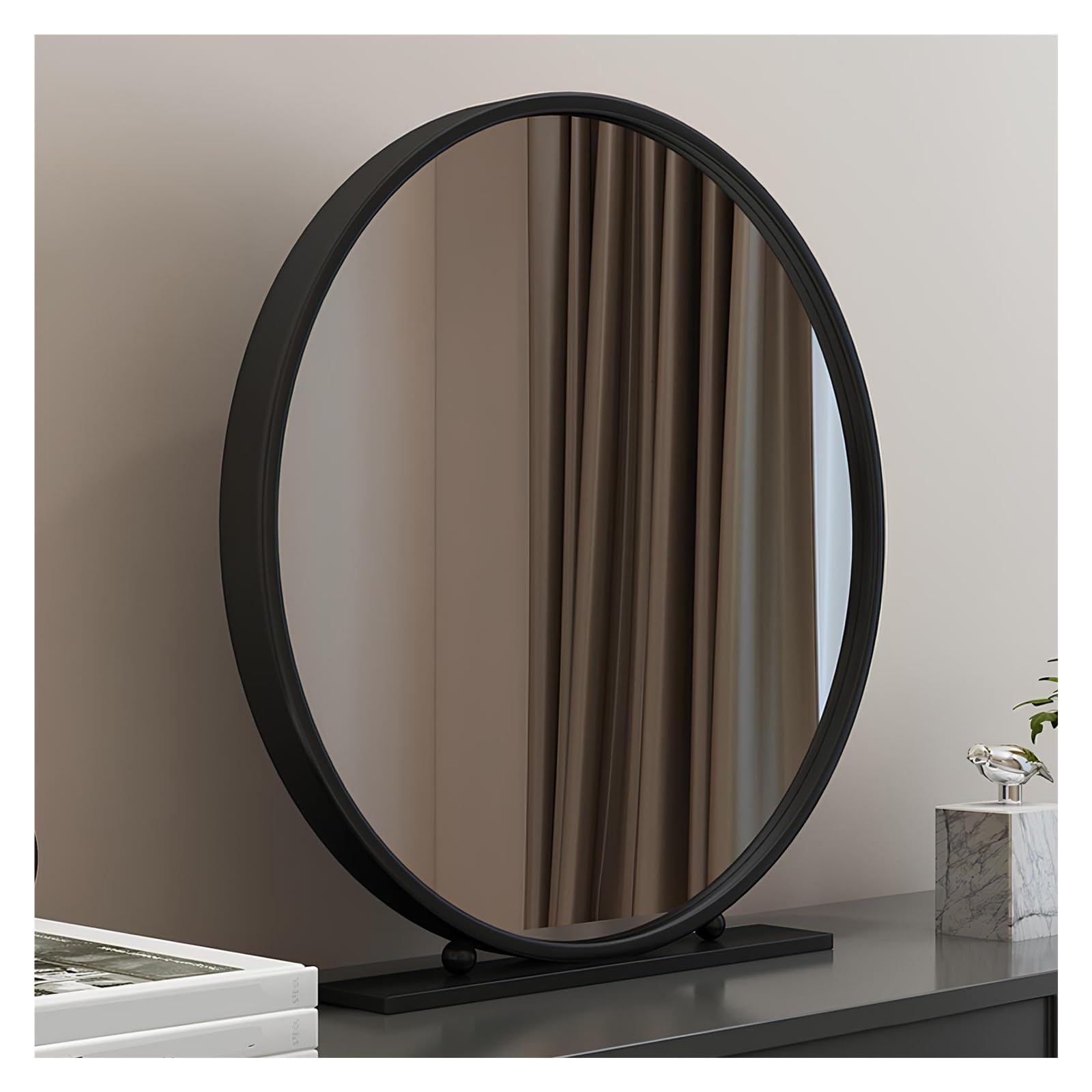 Espejo De Mesa De Pie, Diámetro 30/40/50/60/70cm - Espejo De Maquillaje O Afeitado para Dormitorio con Base, Espejos Round De Sobremesa(Negro,35 * 35cm)