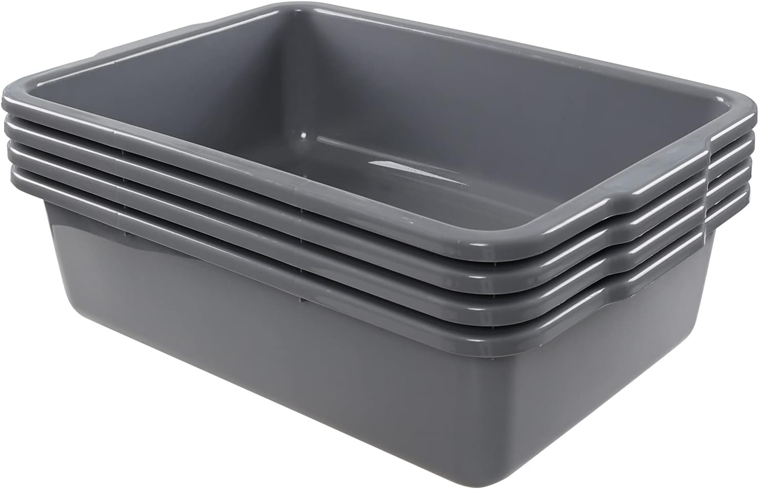 32 Liter Large Plastic Bus Trays, Commercial Bus Tub Box Set of 4, Grey