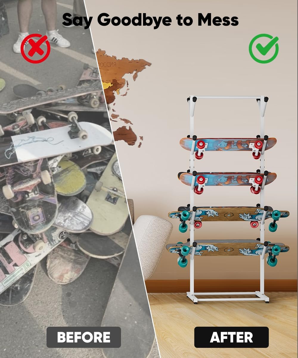 Skateboard Racks Floor Stand Holder, Freestanding 5-Tier Skateboard Storage Organizer Hanger, Skateboards Display Rack for Deck, Longboard, Skateboard Rack for Garage