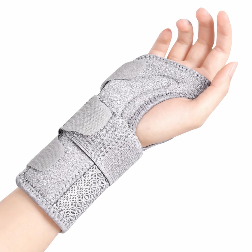 DIALDRCARE Wrist Support with Metal Splint Stabilizer, Adjustable Wrist Bandage for Pain Relief and Relieve Injuries (Grey)