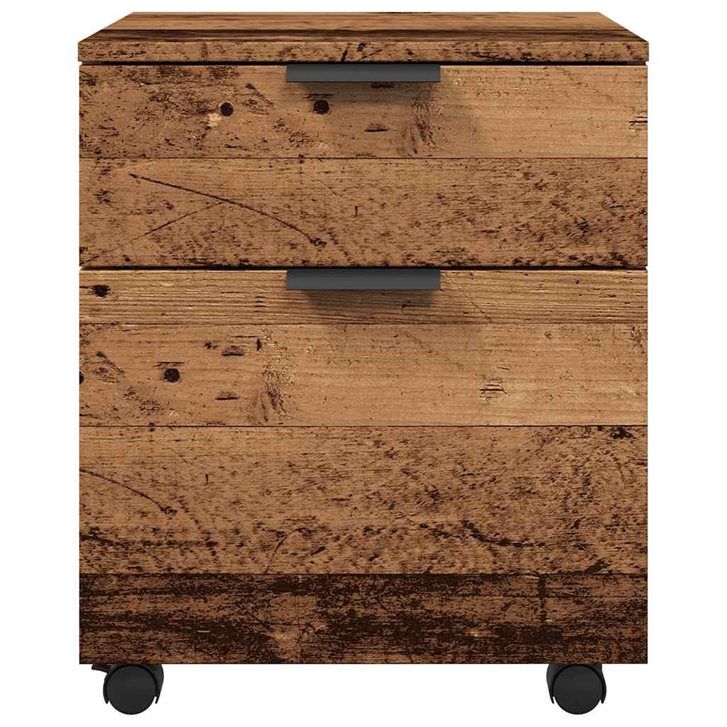Brokky 856949 Schedario con Ruote Legno Antico 45x38x54 cm Legno Multistrato Cassettiera,Mobiletto da Ufficio con Serratura,Regolabile per Cartelle Sospese,Superficie Testurizzata,per Ufficio,Studio