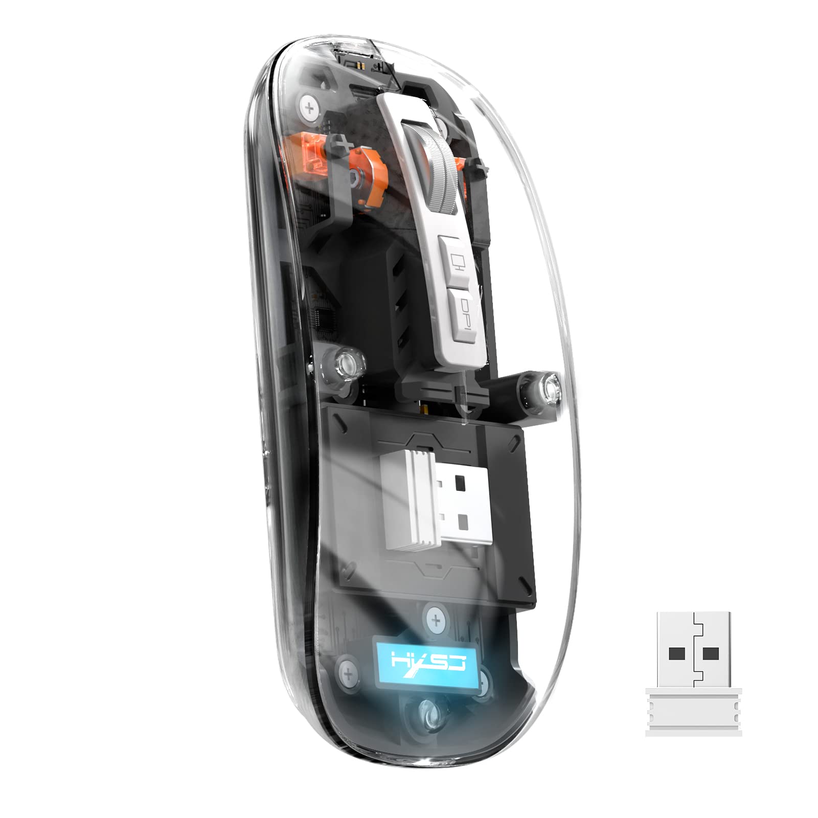 UrChoiceLtd T900 Mouse Wireless Bluetooth + 2.4G – Sottile, Silenzioso, 2400 DPI, Con Batteria Da 400 MAh E Coperchio Magnetico Trasparente (nero) - 3