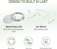 Vista 3 de Kit completo de germinación de tarros de masón, 2 tarros de germinación de un cuarto de galón de boca ancha con tapas de germinación de acero