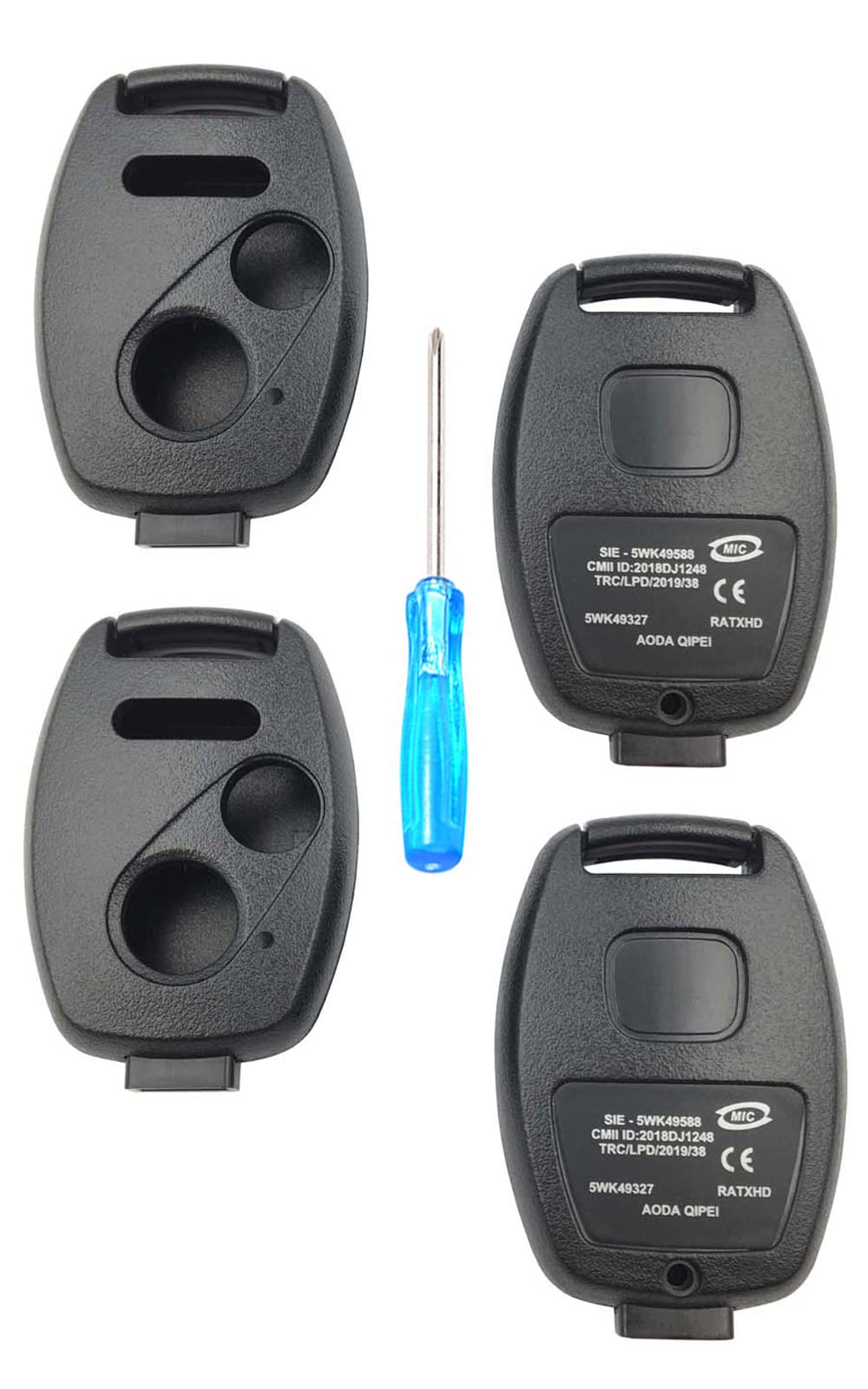 Replacement Key Fob Shell Case Fit for Honda Accord Crosstour Civic Odyssey CR-V CR-Z Fit Keyless Entry Remote Key Housing with Screwdriver (2+1Button 2pcs)