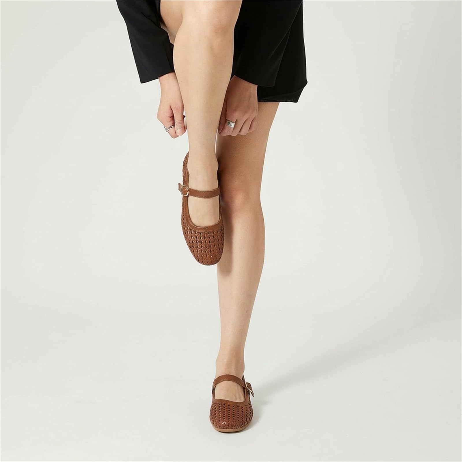 Scarpe Basse Da Donna Con Punta Quadrata In Rete Intrecciata | Scarpe da ballo traforate Comodi sandali piatti slip on for feste in ufficio tutti i giorni