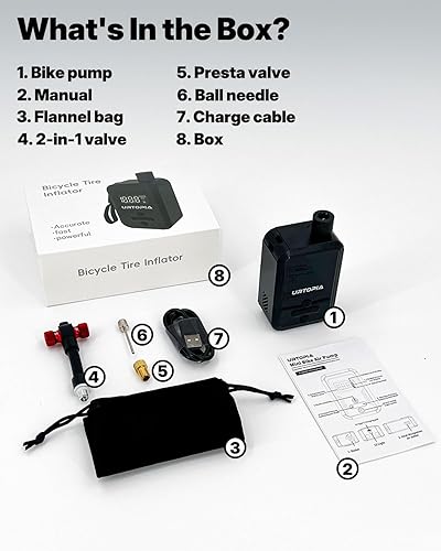 Miniatura 8 de URTOPIA Bomba eléctrica para bicicleta, bomba de aire de inflado rápido con medidor, hasta 150 PSI, disipación de calor eficiente, recargable