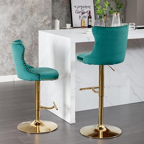 Miniatura 4 de Juego de 2 taburetes de bar giratorios de terciopelo, altura ajustable de 25 a 33 pulgadas, taburetes de bar con respaldo, sillas de bar para altura