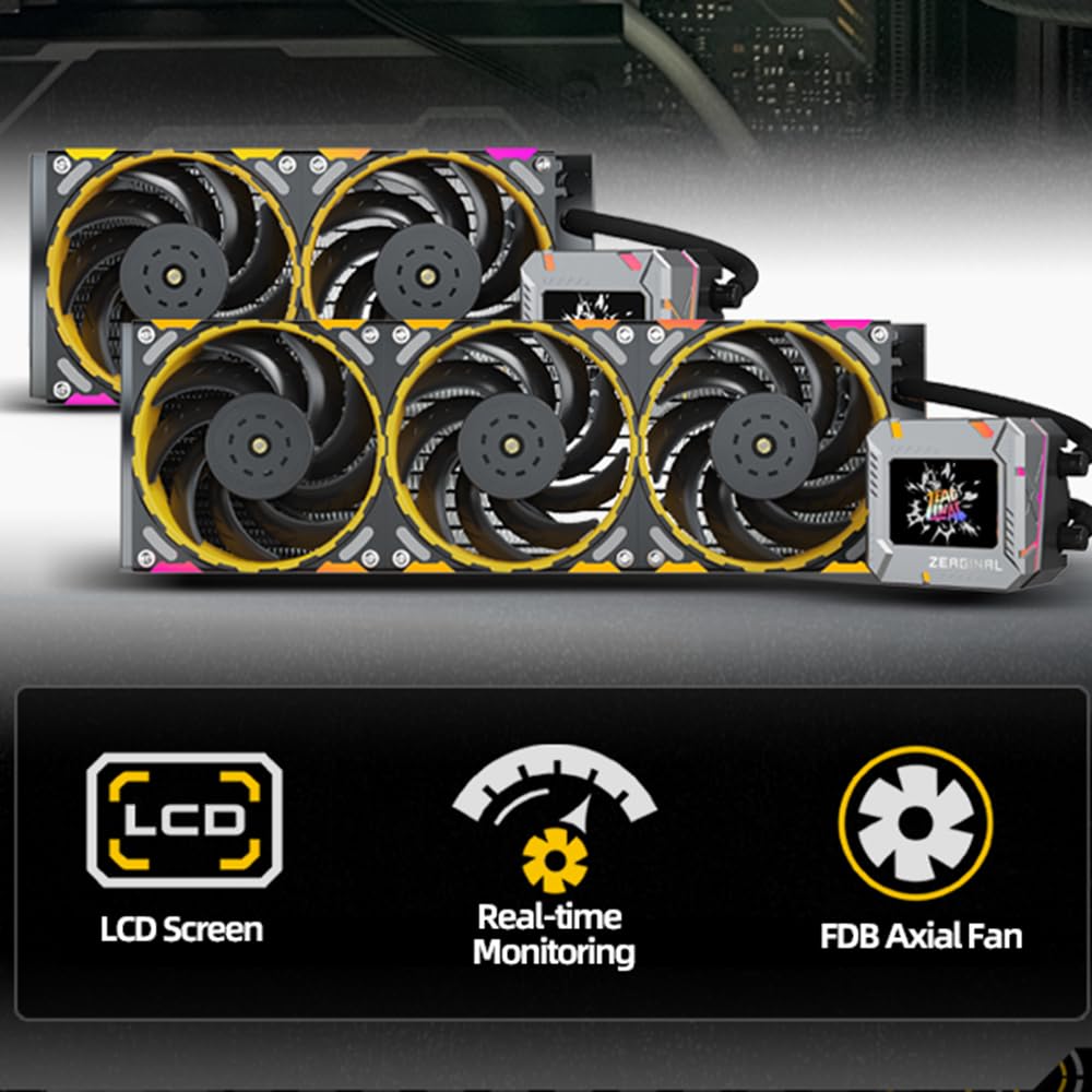 Docooler XT Enfriador de CPU con congelador líquido para Escritorio con Pantalla de Monitor LCD, 360 mm, Control Inteligente de Temperatura, Bomba de Agua optimizada, Efecto de iluminación RGB