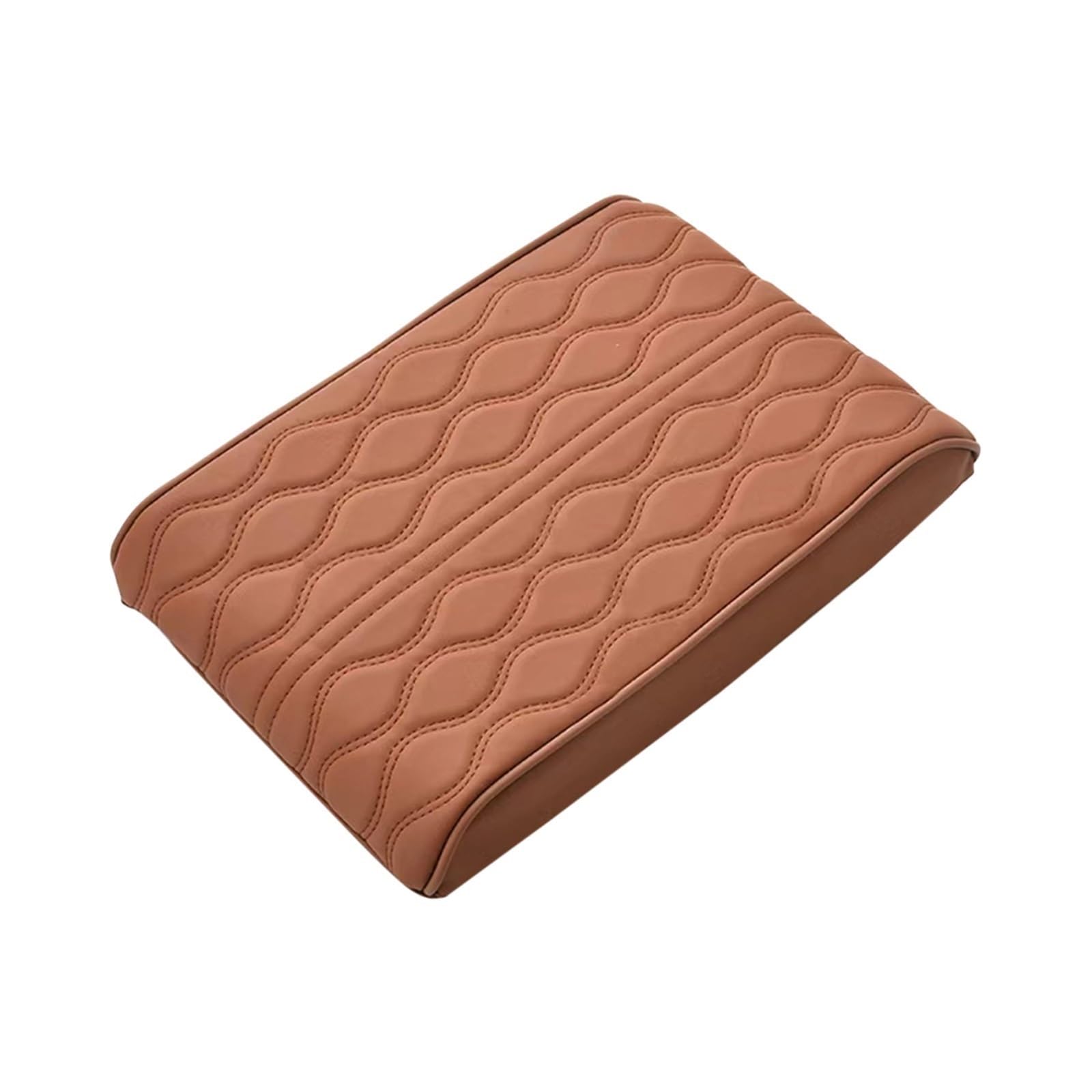 AWEUDNHI Car Armrest Box Wave Embroidery PU Leather Car Armrest Mat Center Console Arm Rest Protection Cushion Auto Armrests Storage Box Cover Pad Console Armrest(Brown)