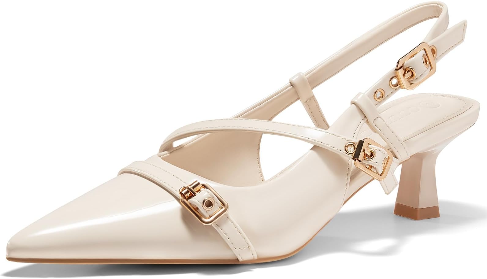Womens Slingback Kitten Heels Low Heel Closed Pointed Toe Pumps Buckle Strap Heeled Sandals Shoes