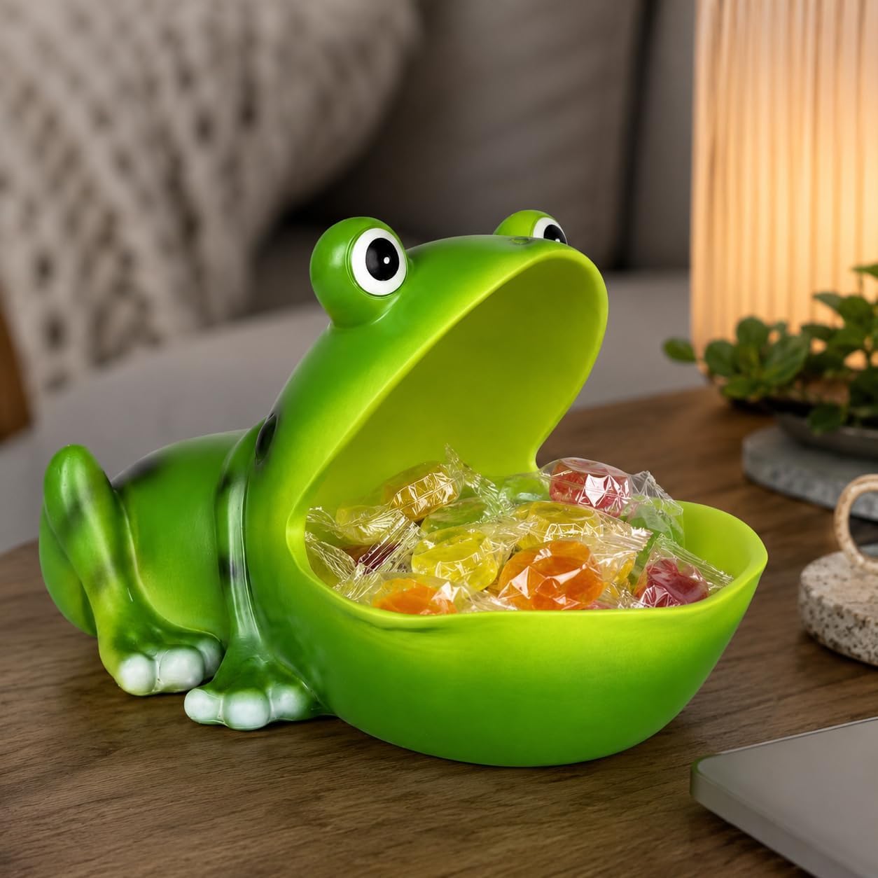 Green Frog Key Bowl, Resin Big Mouth Entryway Tray for Keys, Coins and Wrapped (Green) image 5