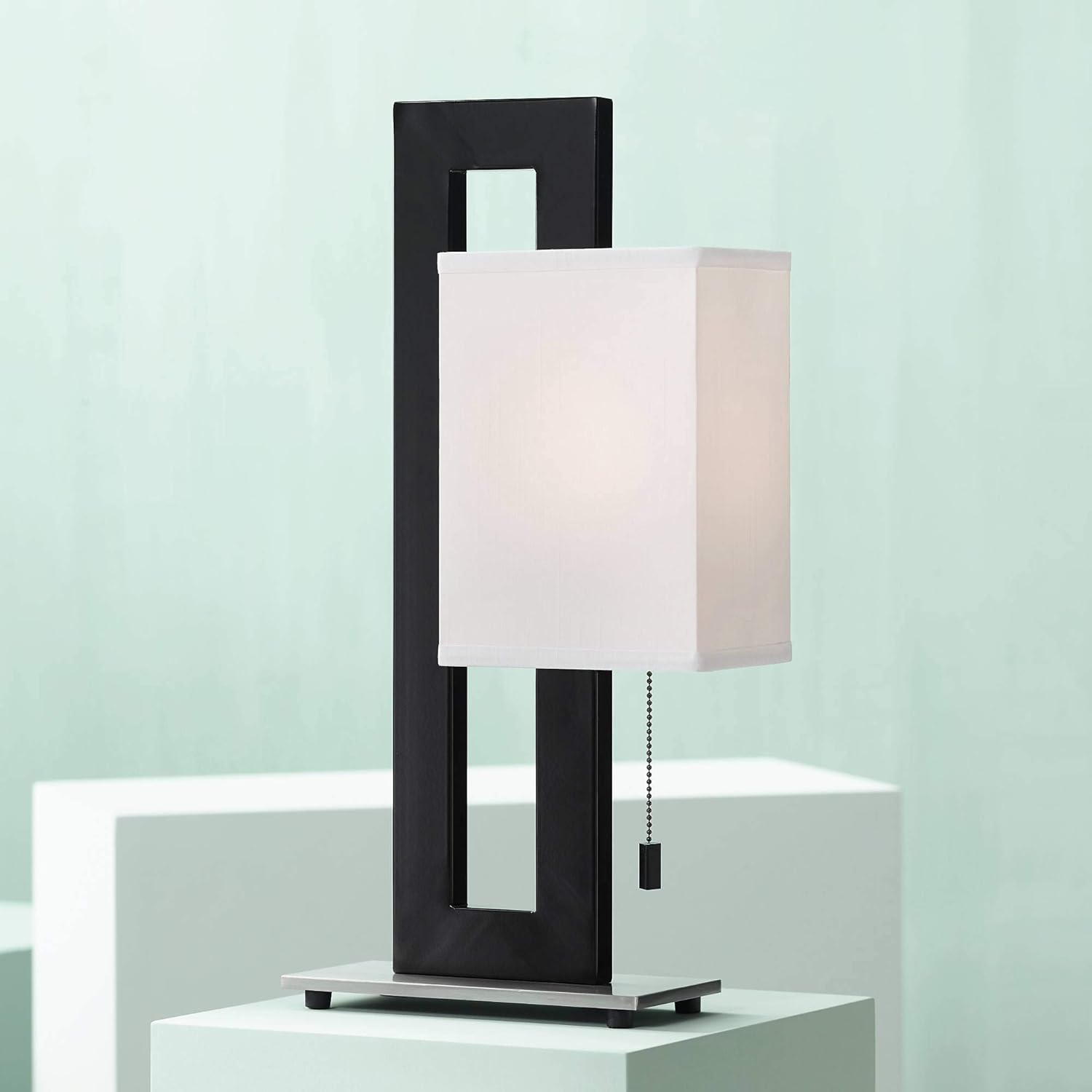360 Lighting Floating Modern Accent 3-Way Table Lamp 20 1/2" High with Table Top Dimmer Black Metal Open Rectangular Frame White Square Box Shade for Bedroom Living Room House Home Bedside