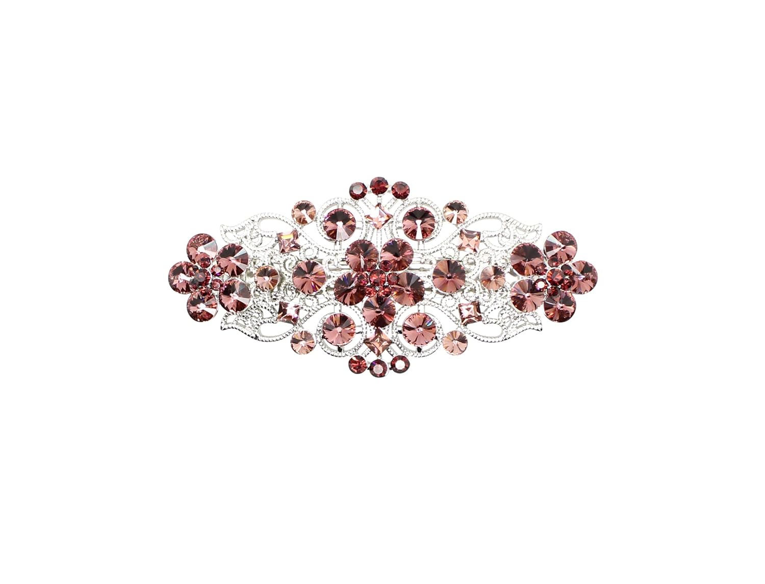 Faship Smoked Topaz Chocolate Brown Premium Rhinestone Crystal Big Floral Hair Barrette Clip