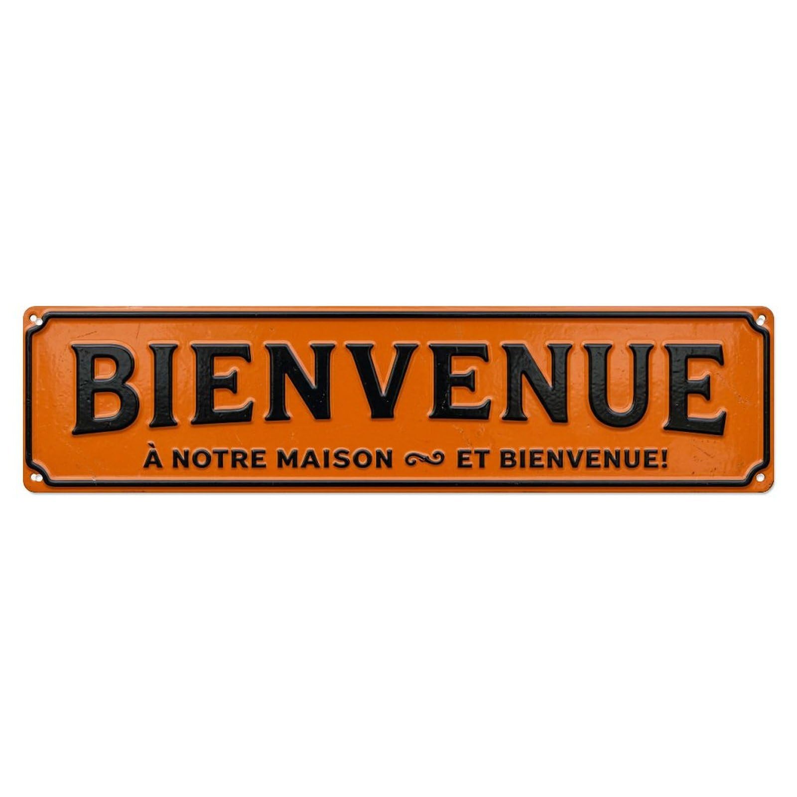 Vintage Orange Enamel Sign Welcome Metal Tin Skinny Sign Plaque Wall Decor for Cafe, Club Bar, Office, Home Garden Metal Poster 4x16Inch