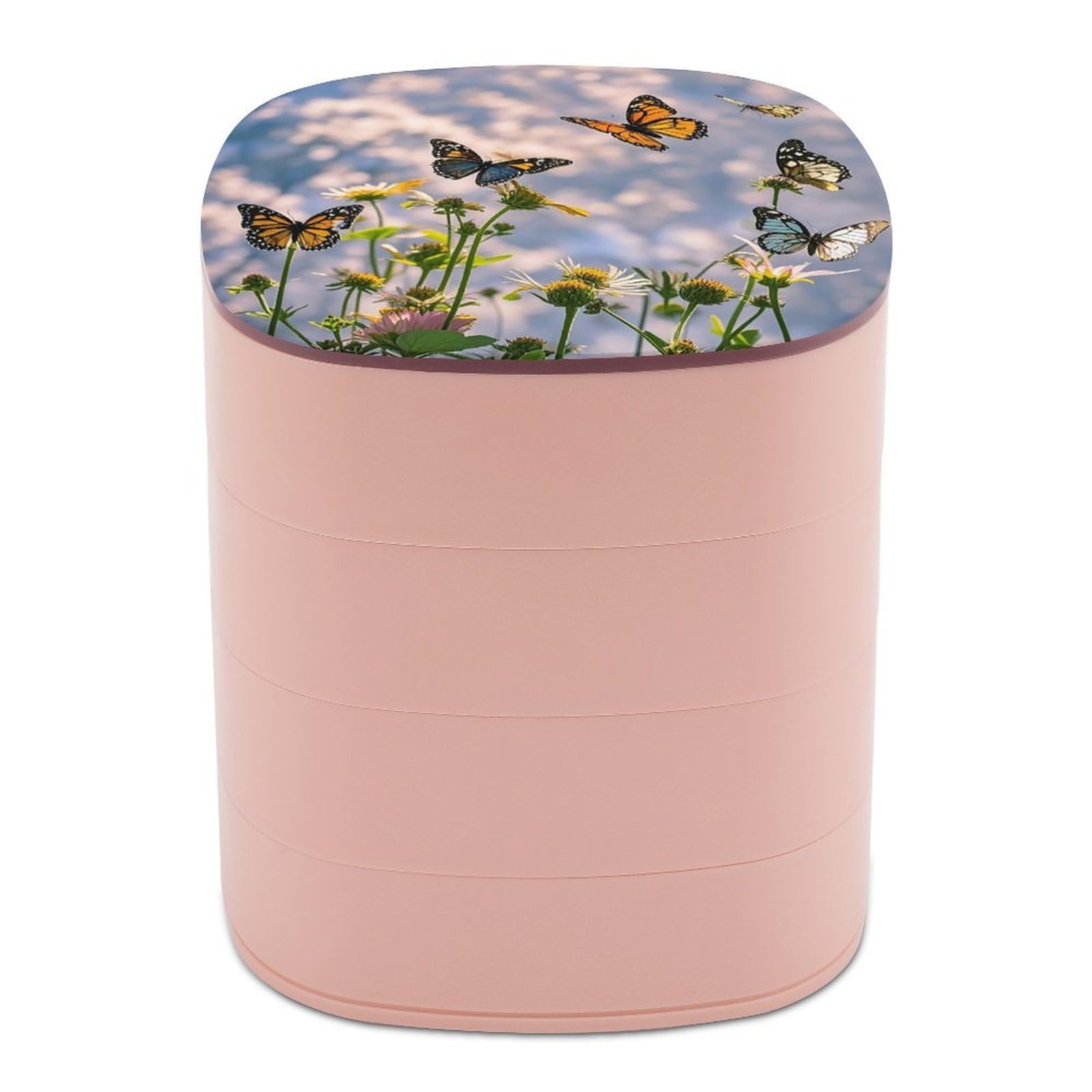 VstaDank Flying Butterflies Jewelry Case Women Portable Travel Jewelry Box Rotating Jewelry Organizer with Mirror Multi-Layer Necklace Ring Earring Storage Box for Bracelets Rings