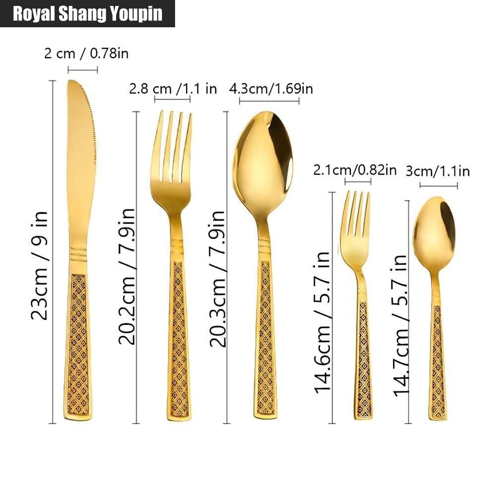 Manico Quadrato Cucina Posate in Acciaio Inossidabile Posate Posate Set Coltello Da Bistecca Forchetta Cucchiaio Cucchiaino (A,16 pezzi)