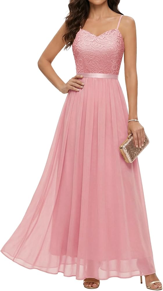 Amazon.com: DRESSTELLS Formal Bridesmaid Prom Dress 2026, Women's Summer  Wedding Guest Lace Chiffon Cocktail Party Teen Long Maxi Dresses Dusty Pink  S : Clothing, Shoes & Jewelry