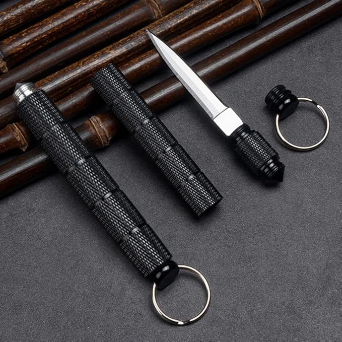 Image of Pocket Cutter & Emergency Window Breaker with Keychain | Stainless Steel Utility Knife for Box Opening, Letters & Travel | Compact Car Escape Tool, Self-Defense & Outdoor Survival Gear (Black)