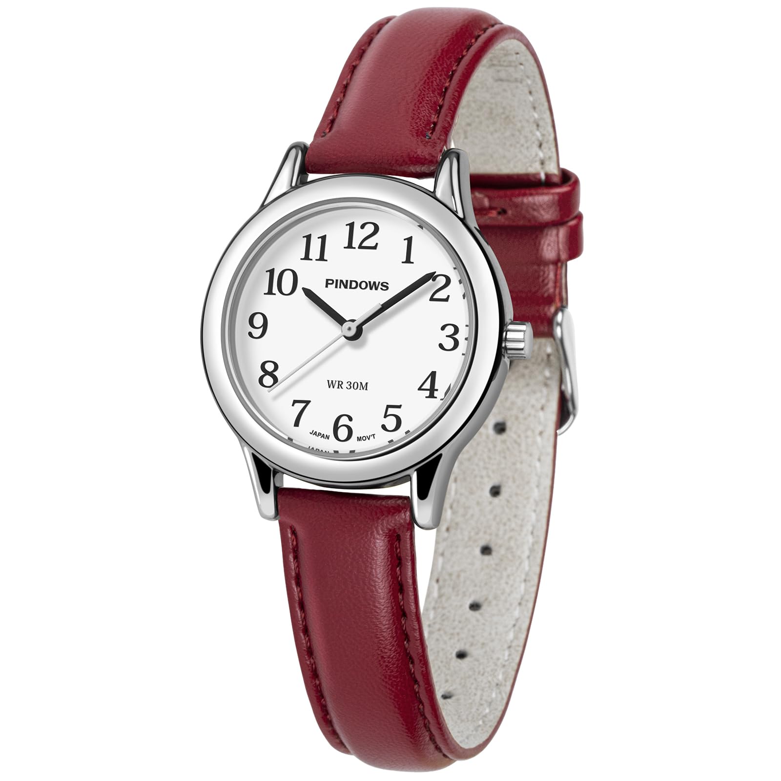 PINDOWS Minimalistische Uhren für Damen, Goldton-Gehäuse mit schwarzem Lederarmband, Modisch, Elegante Quarz-Analoguhr für den täglichen Gebrauch