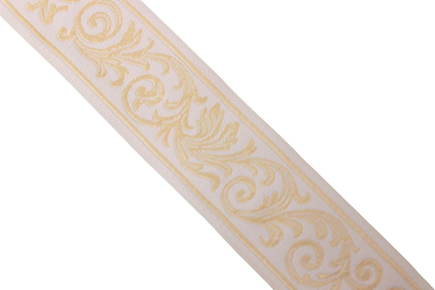 Jacquard Trim Ribbon – 1.37 Inch Wide Beige Gold Roman Empire Acanthus Leaf Pattern, Decorative Woven Upholstery Trim for Sewing, Curtains, Costumes, Crafts & Home Decor CNK38