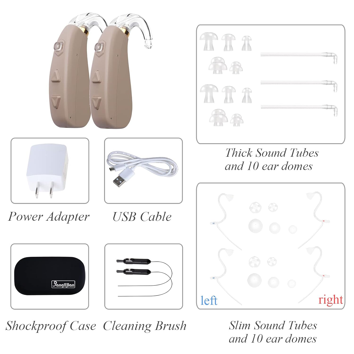 Banglijian Rechargeable Hearing Aid for Moderate to Severe Hearing Loss Ziv-206 for Seniors Adults with Noise Reduction Adaptive Feedback Cancellation-Two Types of Sound Tubes(Two Units)