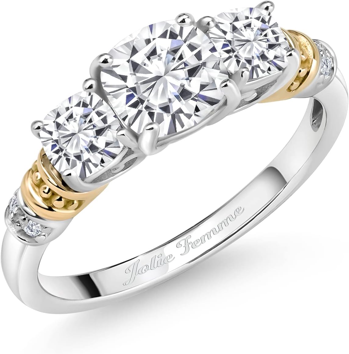 Gem Stone King Customized and Personalized 3-Stone Engagement Ring For Women | 925 Sterling Silver and 10K Yellow Gold | 6MM and 4MM Cushion Cut Gemstone Birthstone | Available In Size 5, 6, 7, 8, 9