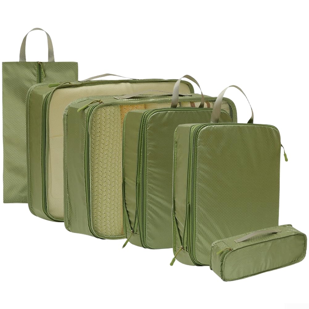 Packwürfel Kofferorganizer Set, Wasserdichte Kompressionsbeutel für Reisen, Kleider Organizer mit Schuhbeutel, mit Mesh-Einsätzen(A)