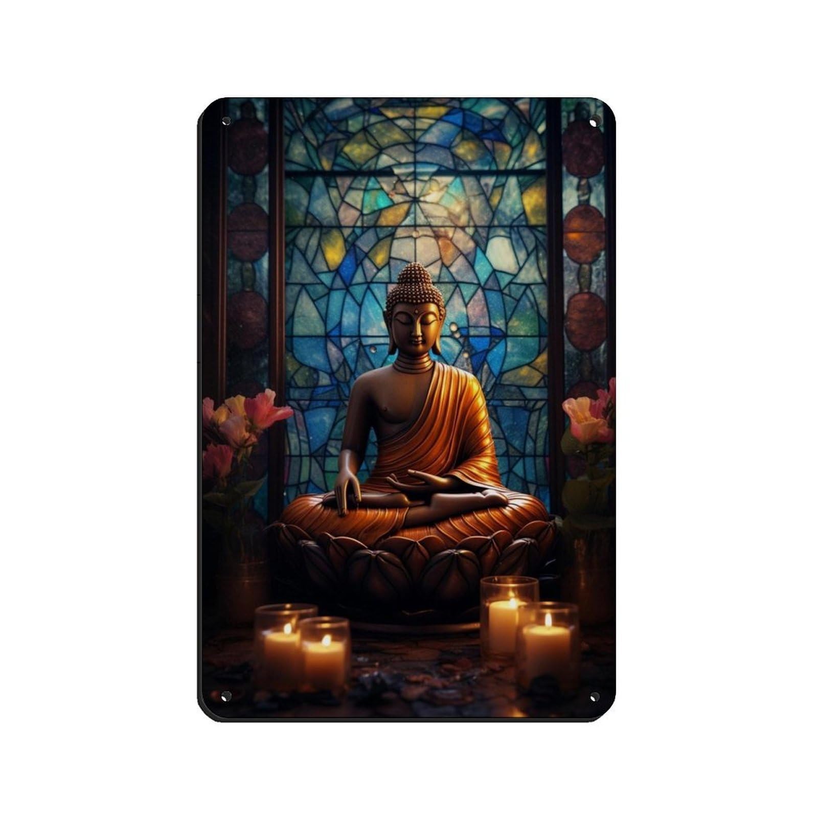 Buddha Art-Buddha Decor-Large Art (11) Retro Poster Metal Tin Sign Chic Art Retro Iron Painting Bar People Cave Cafe Family Garage Poster Wall Decoration 8x12inch(20x30cm)