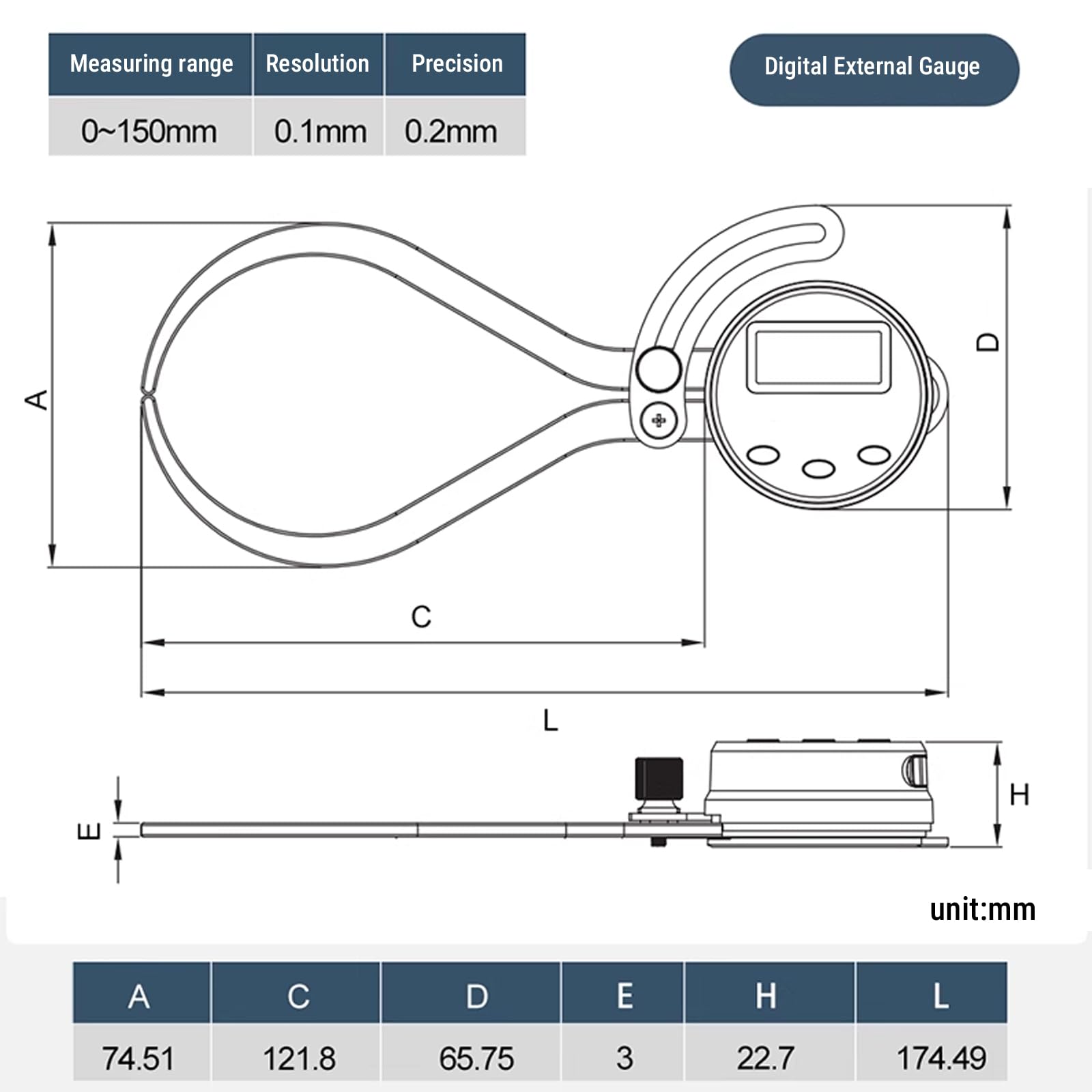 Digitaler Externer Messschieber, 0~150mm/0.01mm Elektronischer Digital Außerhalb Messschieber Dickenmessgerät, Außendurchmessermessgerät Digital External Caliper Zur Messung Des Außendurchmesser